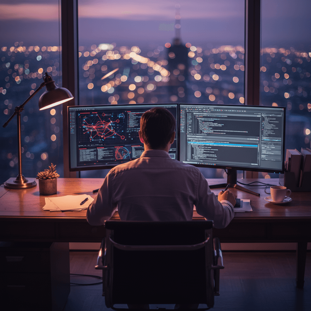 SharpSec office at night